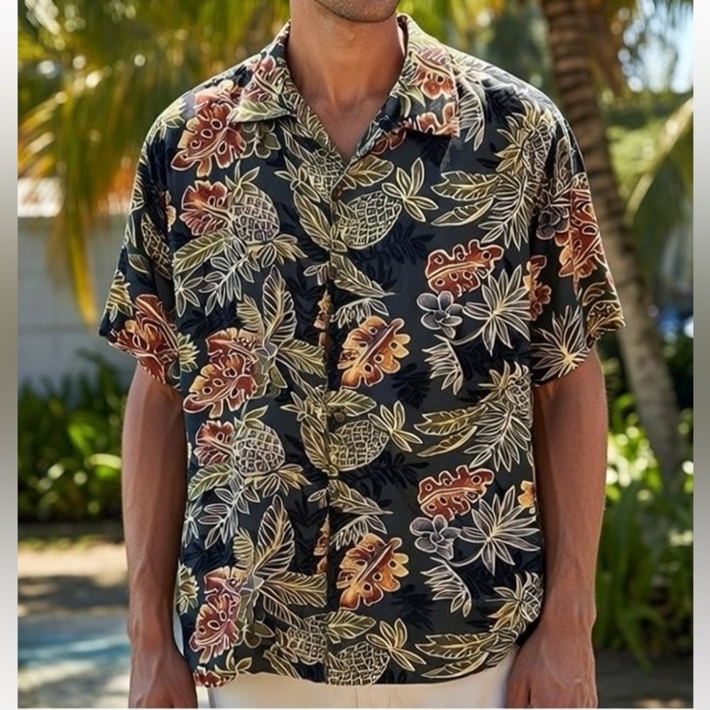Vintage Pineapple Moon Hawaiian Shirt - Medium